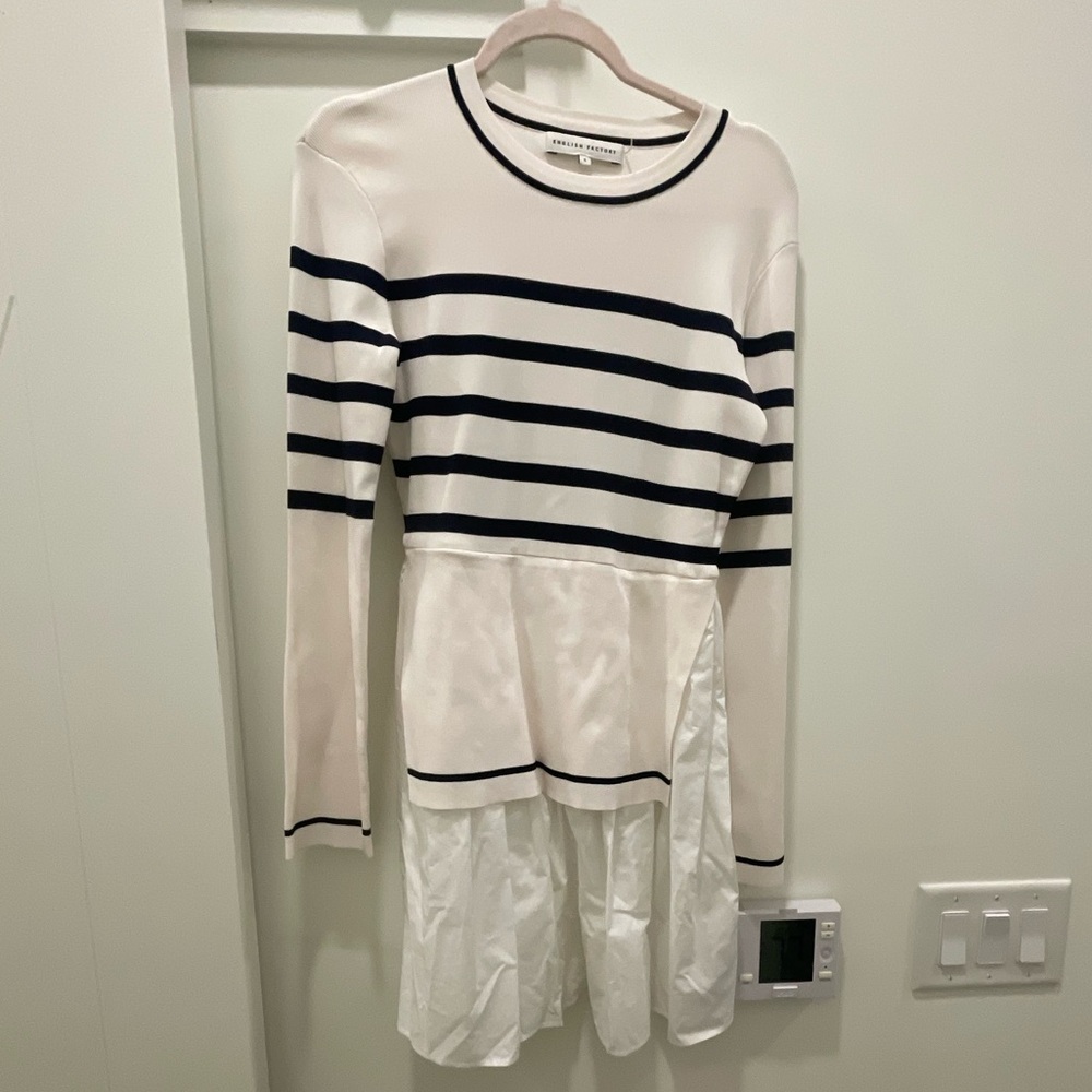 English Factory Navy and White Striped Sweater Dress S